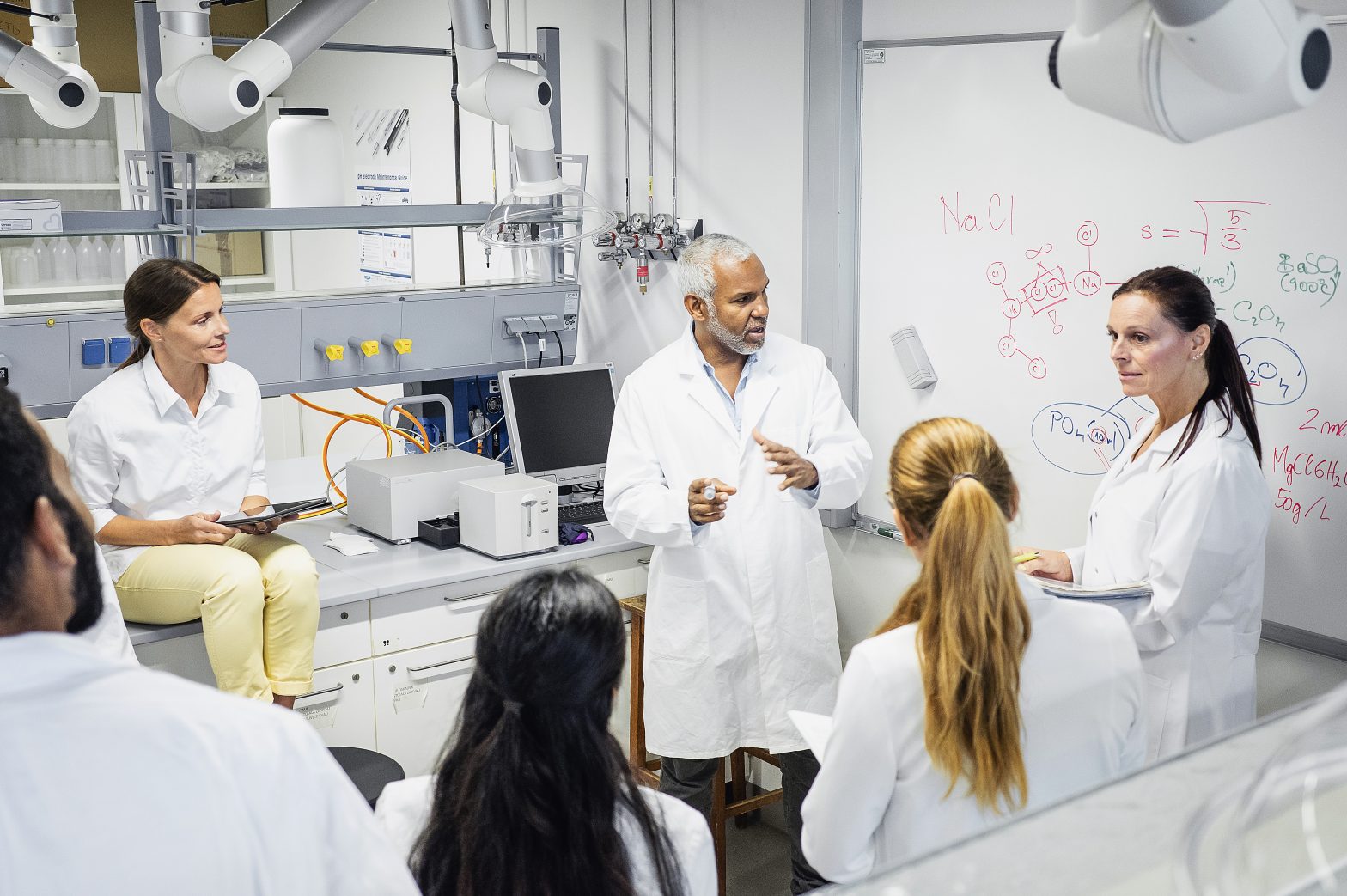 Scientists having a meeting