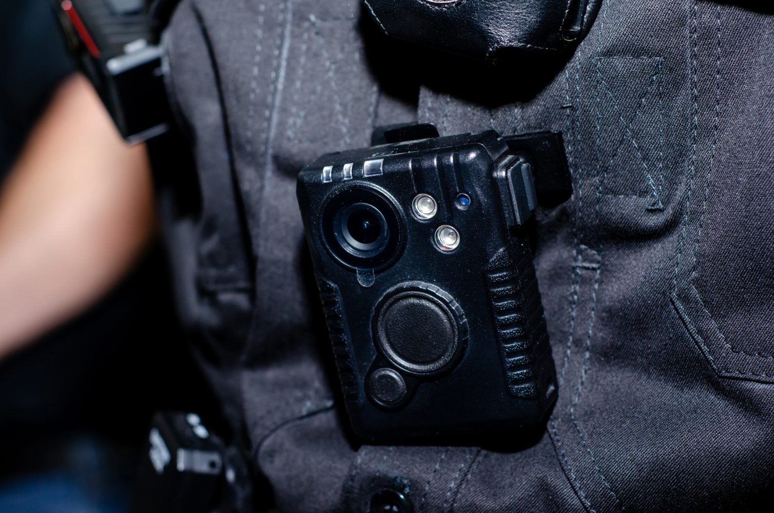Close-up of police body camera