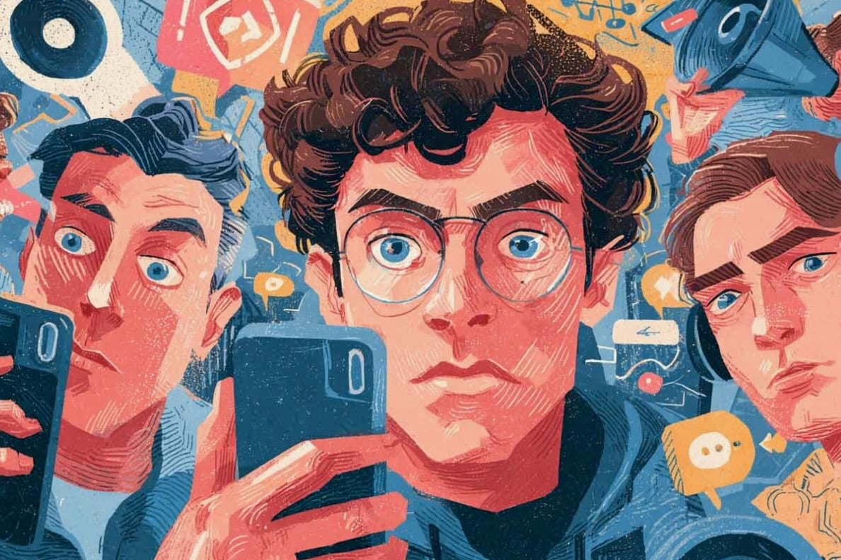 Drawing of users engaging with mobile content