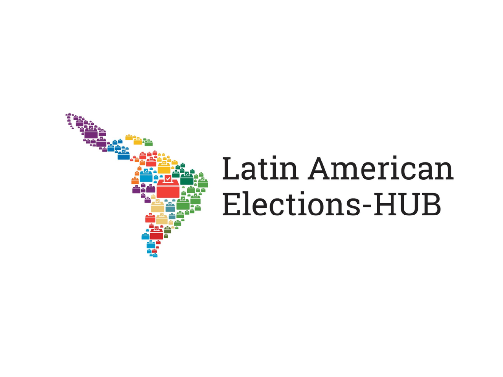 Latin American Elections Hub logo. The icon shows a map of Latin America with ballot boxes nested within