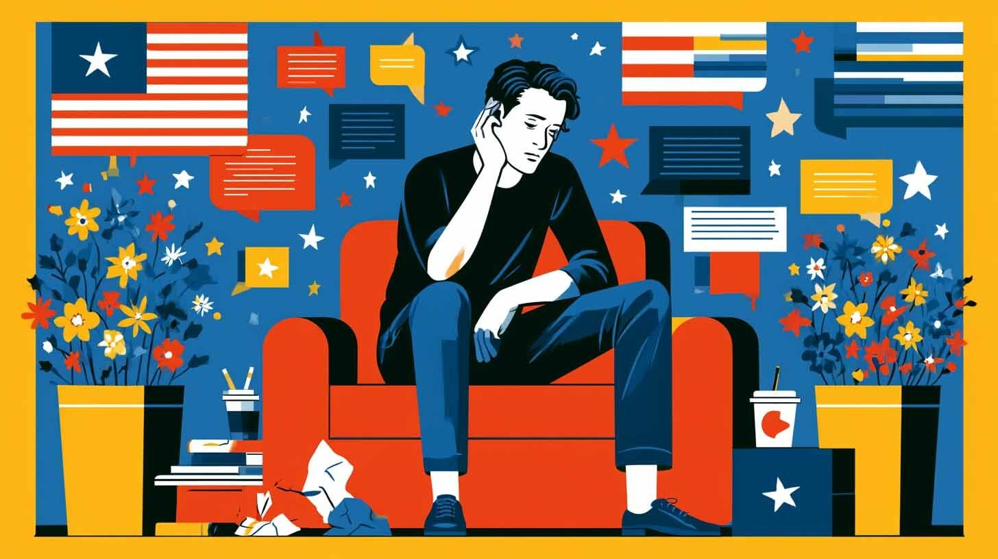 Concept illustration of political fatigue, social media and civic life