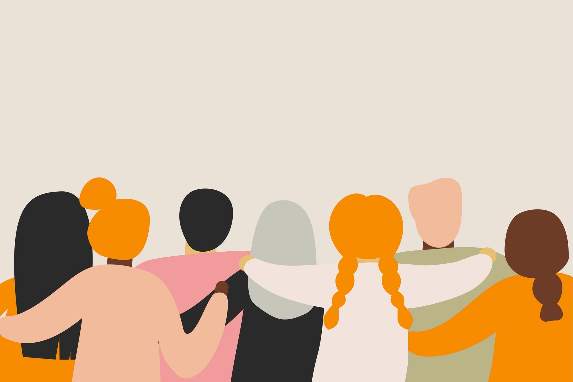 A warm illustration of people standing together in friendship